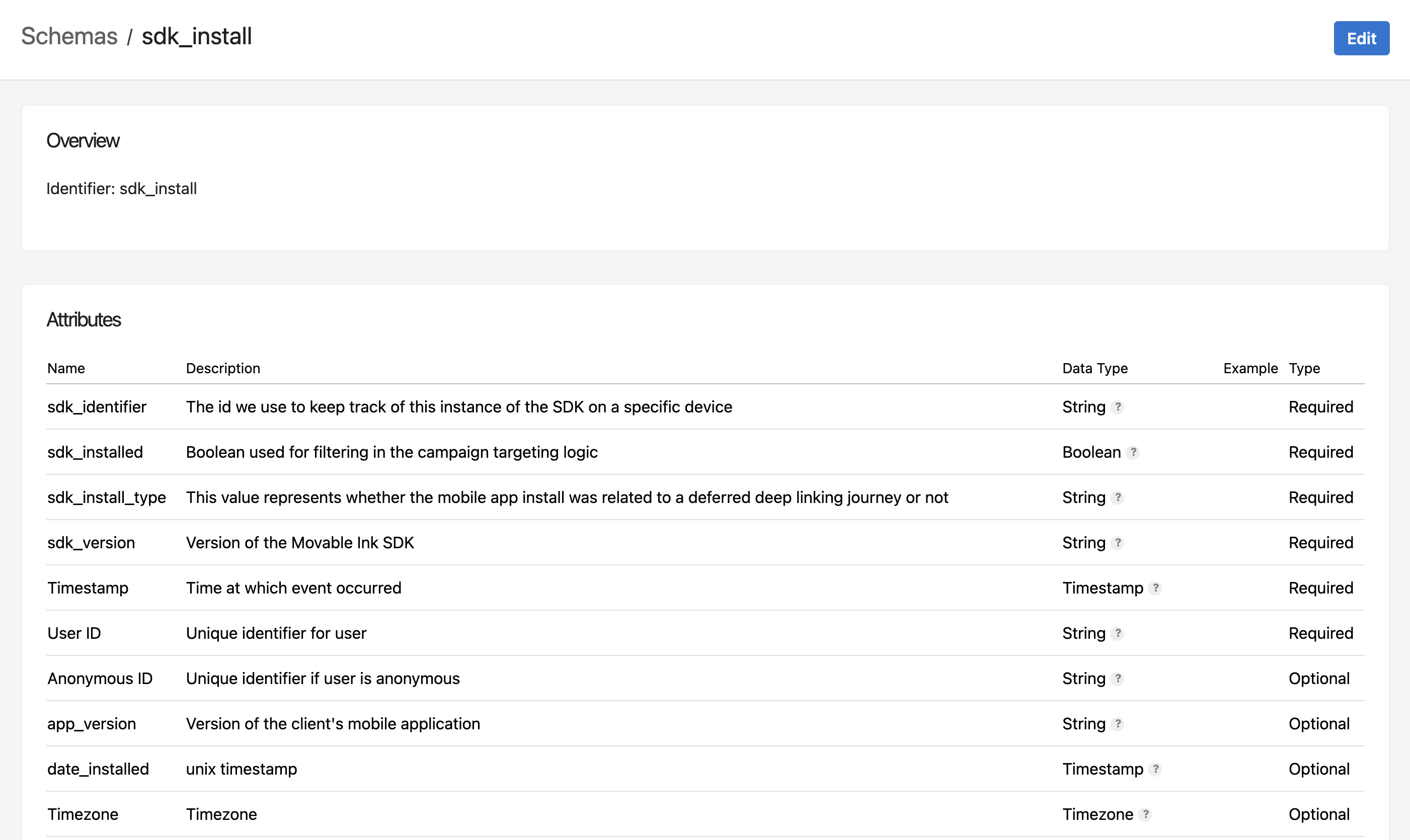 SDK Install Event Schema